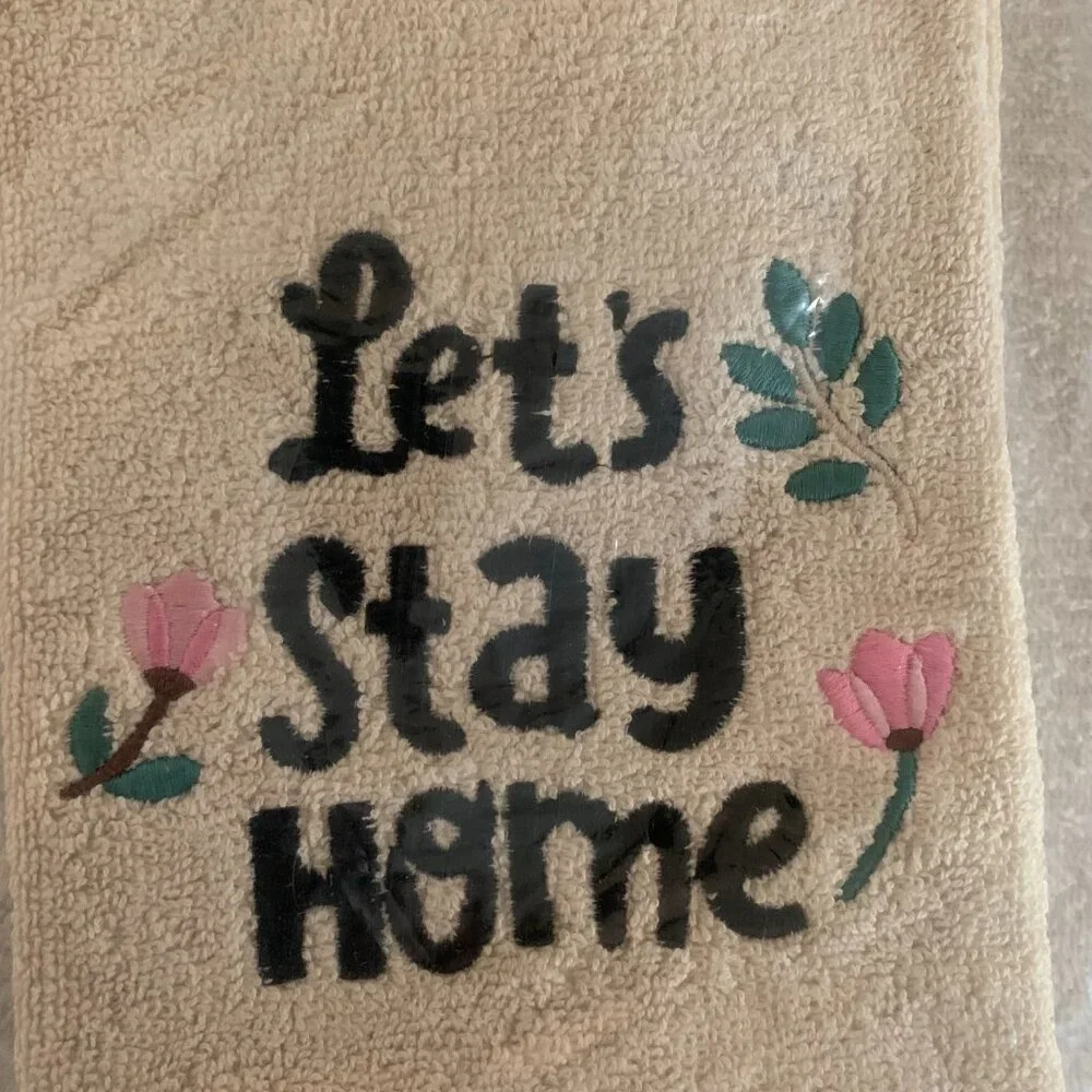 Let's Stay Home Decorative Kitchen/Bath Towel Ivory Pink Flowers & Green Leaves